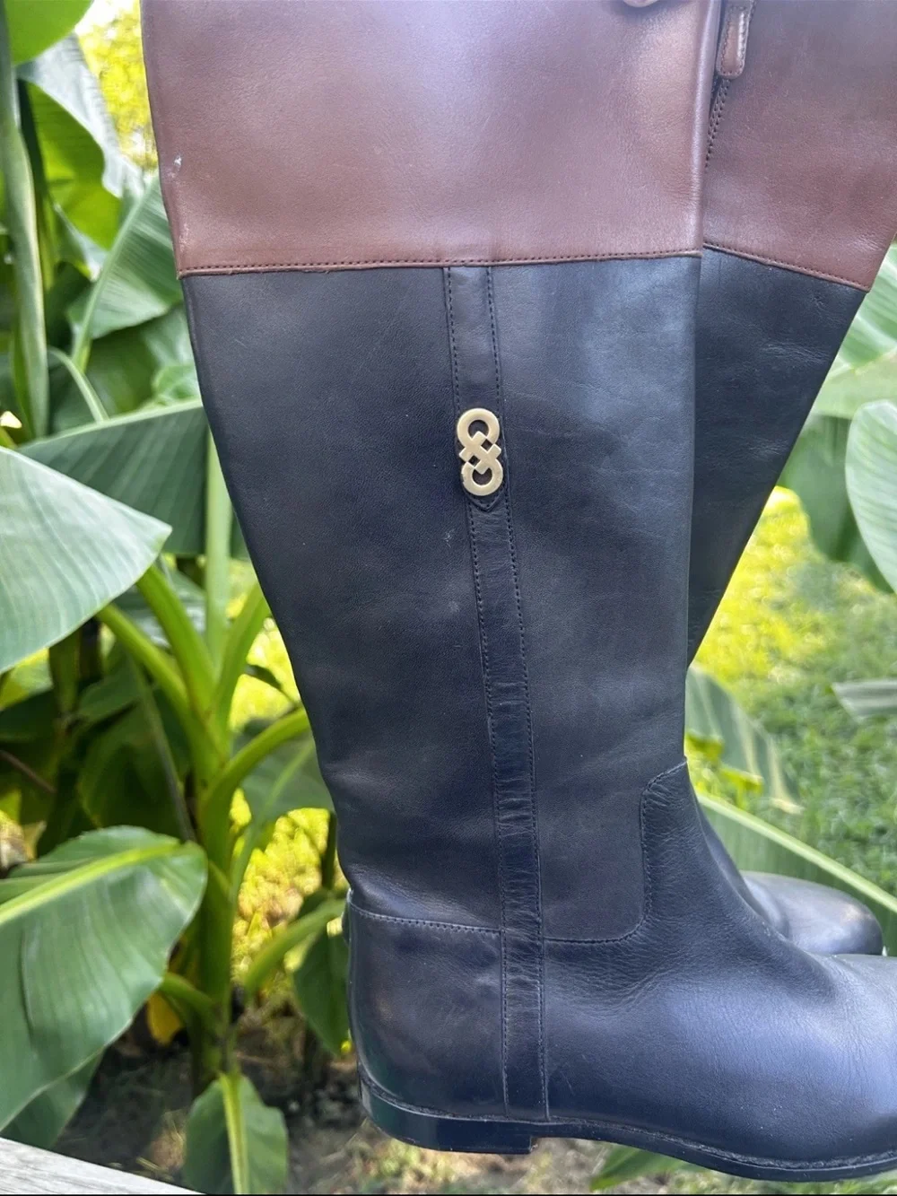 Cole Haan Leather Black And Brown Knee High Riding Boots Size 6.5B